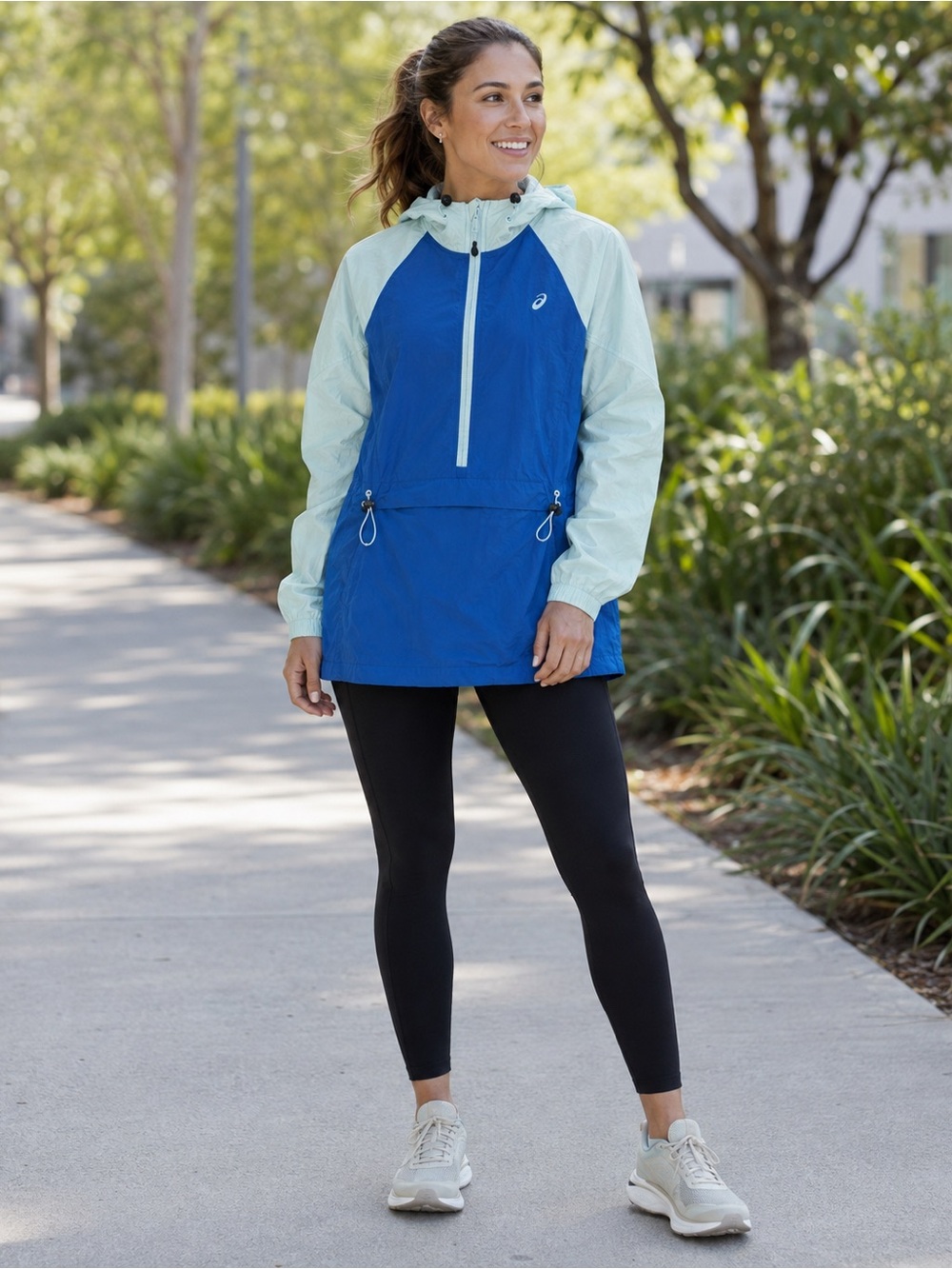 ASICS Women’s Colorblock Hooded Pullover Anorak Windbreaker Blue Size Medium